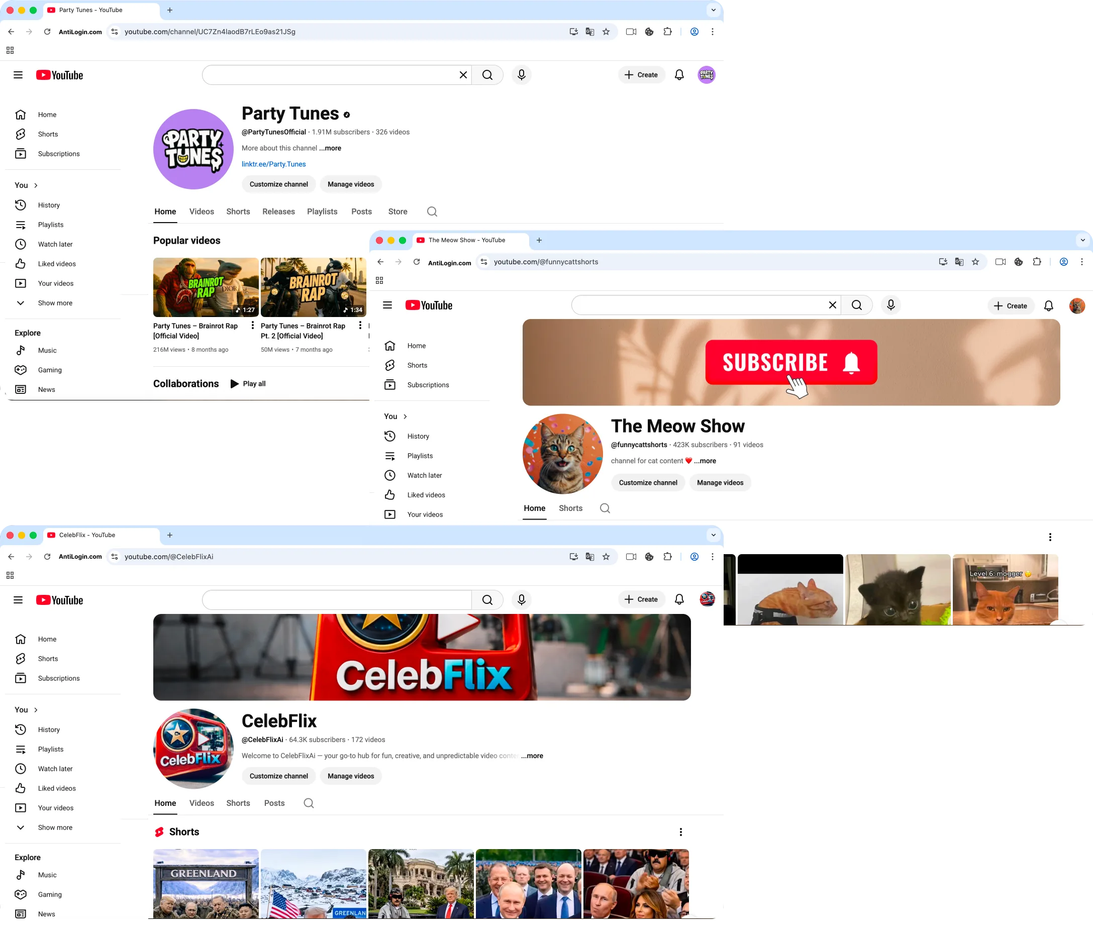 YouTube channels in AntiLogin